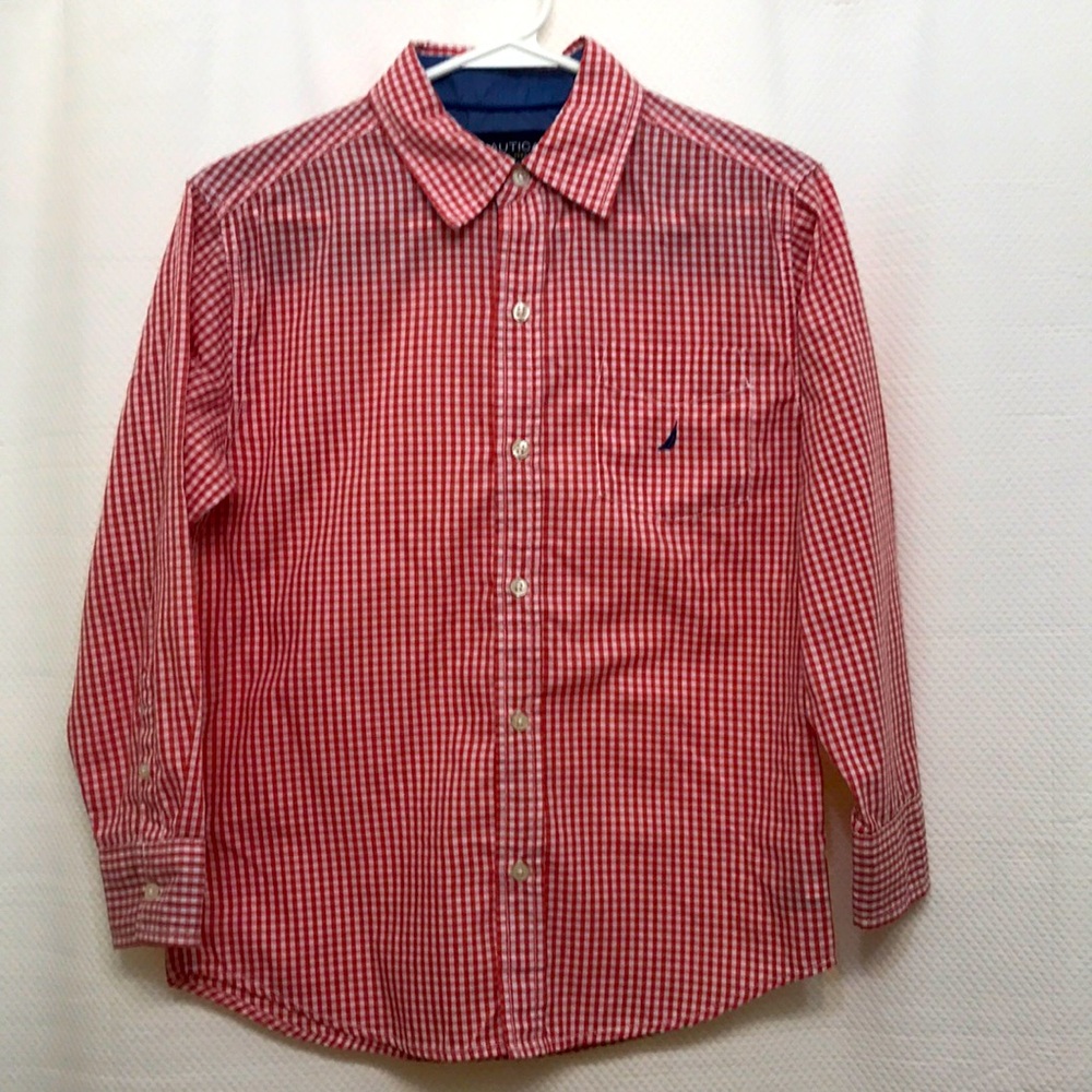 Nautical Boys Orange Check L/S button down, M